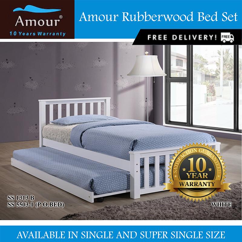 Amour® Solid Wood Super Single size Wooden bed with Single Size pull out bed Free delivery 10 Years Warrranty
