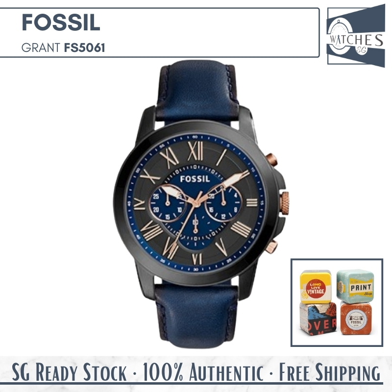 (SG LOCAL) Fossil FS5061 Grant Chronograph Leather Strap Men Watch