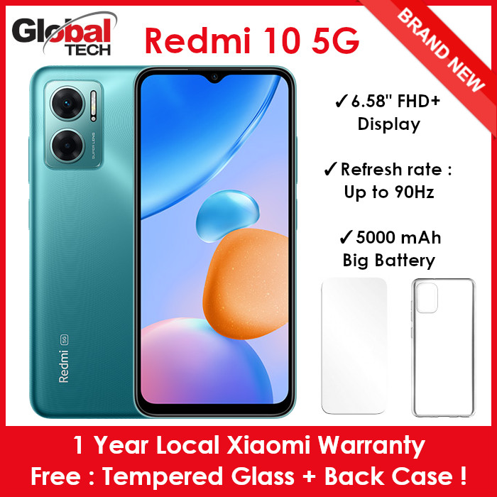 Xiaomi Redmi 10 5G 128GB ROM + 6GB RAM (Global Version) (1 Year Local Xiaomi Warranty) (FREE : TEMPERED GLASS + BACK CASE)
