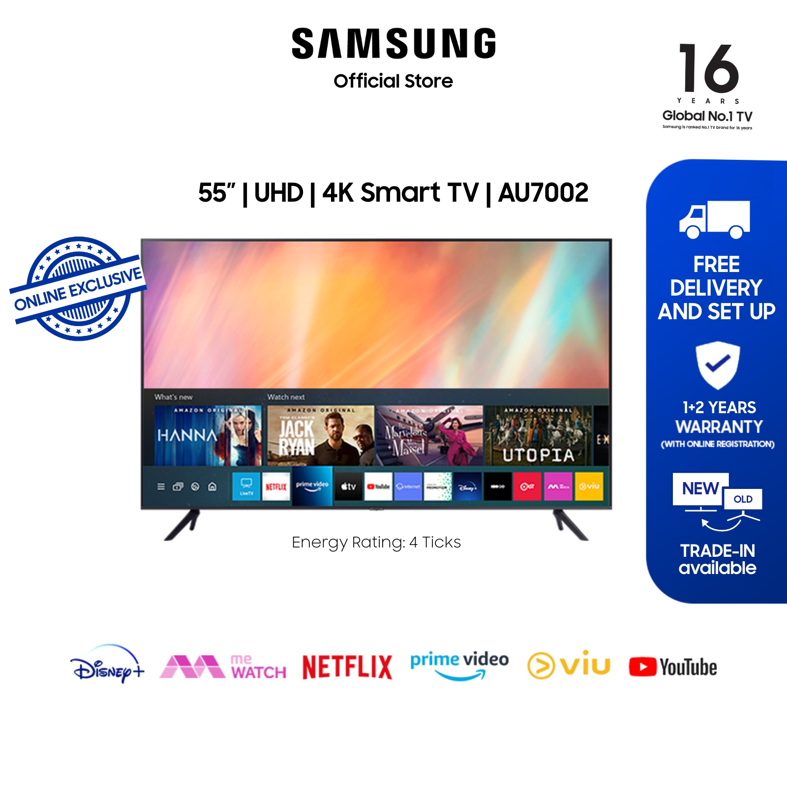 [Bulky] [Online Exclusive] Samsung 55" AU7002 UHD 4K Smart TV (2022) 4 Ticks / 36 Months Warranty