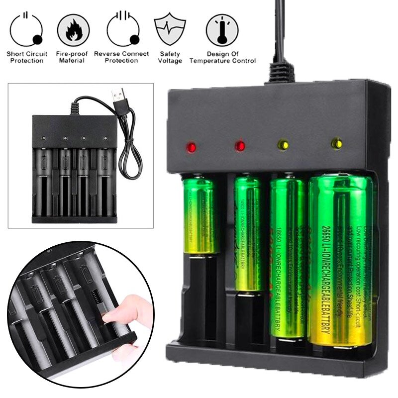 Rojey Universal 4 Slots 18650 16340 3.7V Rechargeable Batteries Charger USB AAA/AA Batteries Charger,Portable 18650 Lithium NICD Fast Battery Charger