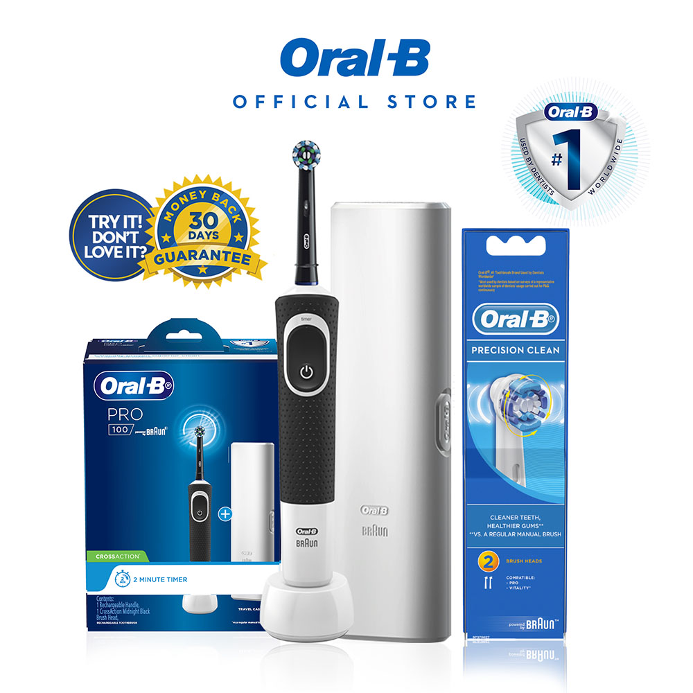 Oral-B PRO 100 Crossaction Electric Toothbrush + Precision Clean Refill 2s