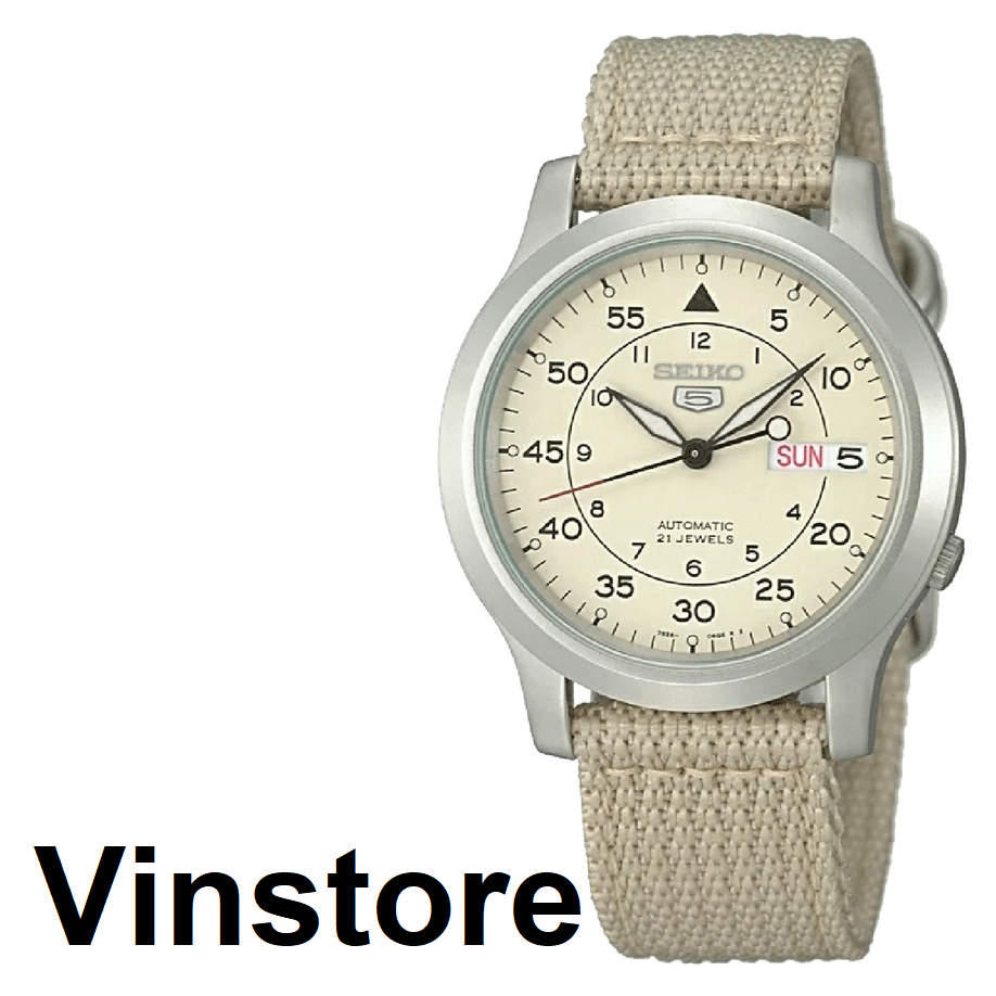 [Vinstore] Seiko 5 SNK803K2 Military Automatic Beige Nylon Strap Analog Men Watch SNK803 SNK803K