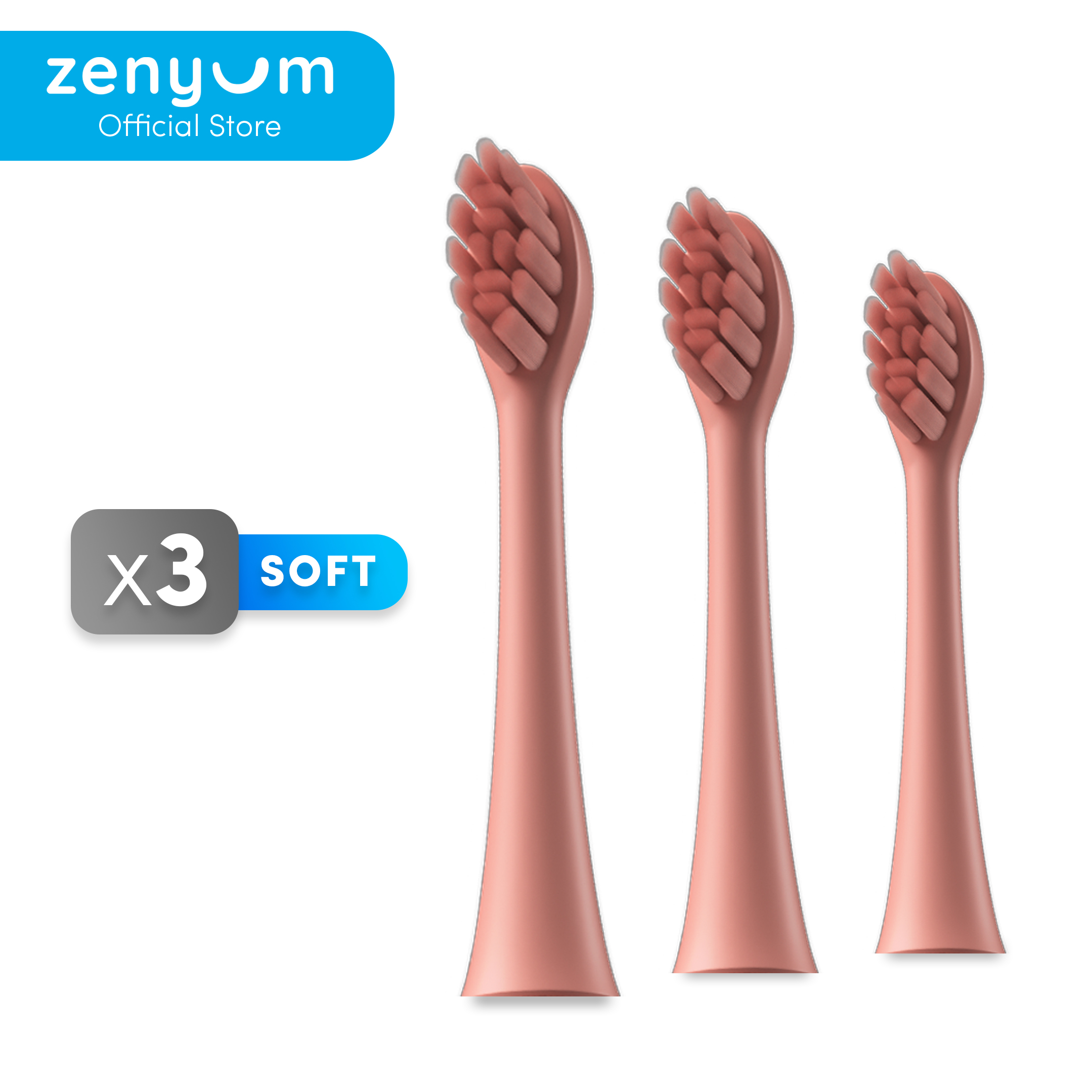 ZenyumSonic 3-Pack Replacement Brush Heads Refills- Matte Black/White/Pink/Green/Blue for Electric Toothbrush (Sonic Vibrations/ 3 Modes: Whitening, Gentle & Deep Cleaning/ Good for Braces & Teeth/ So