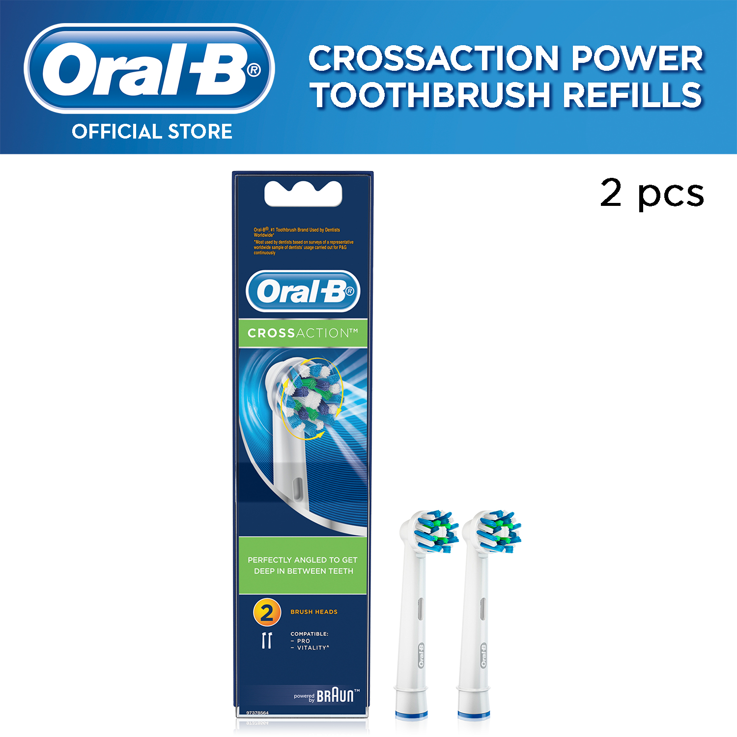 [Bundle of 2] Oral B Power Oral Care Refill Cross Action 2s