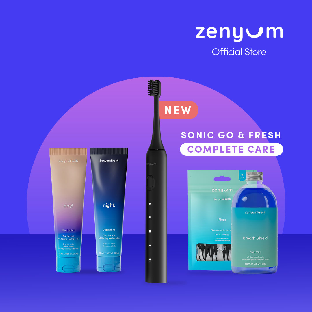 Zenyum Sonic Go Electric Toothbrush (Black/White) & Zenyum Fresh Complete Care Set (Toothpaste, Mouthwash, Floss)
