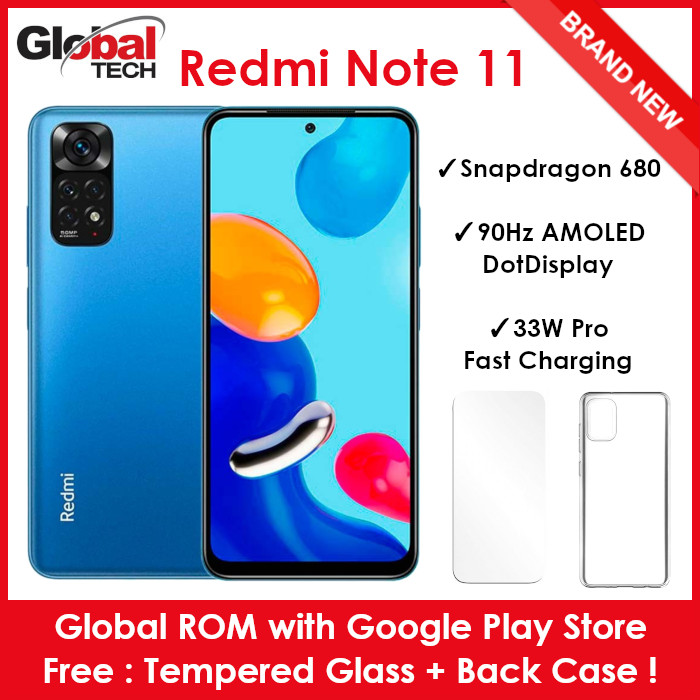 Xiaomi Redmi Note 11 / 128GB ROM + 6GB RAM / Global Version (FREE : TEMPERED GLASS + BACK CASE)