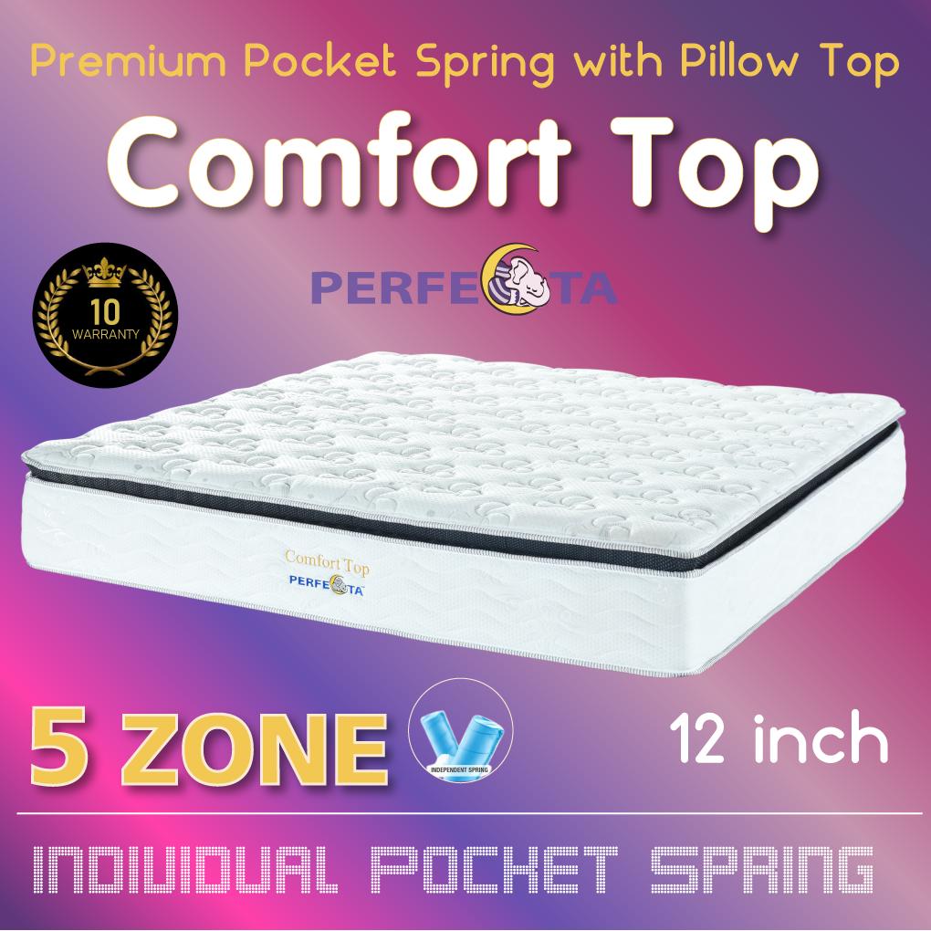 [Bulky] King Size - Perfecta Comfort Top 5 Zone Pocket Spring with Pillow TOP 12 Inch Mattress